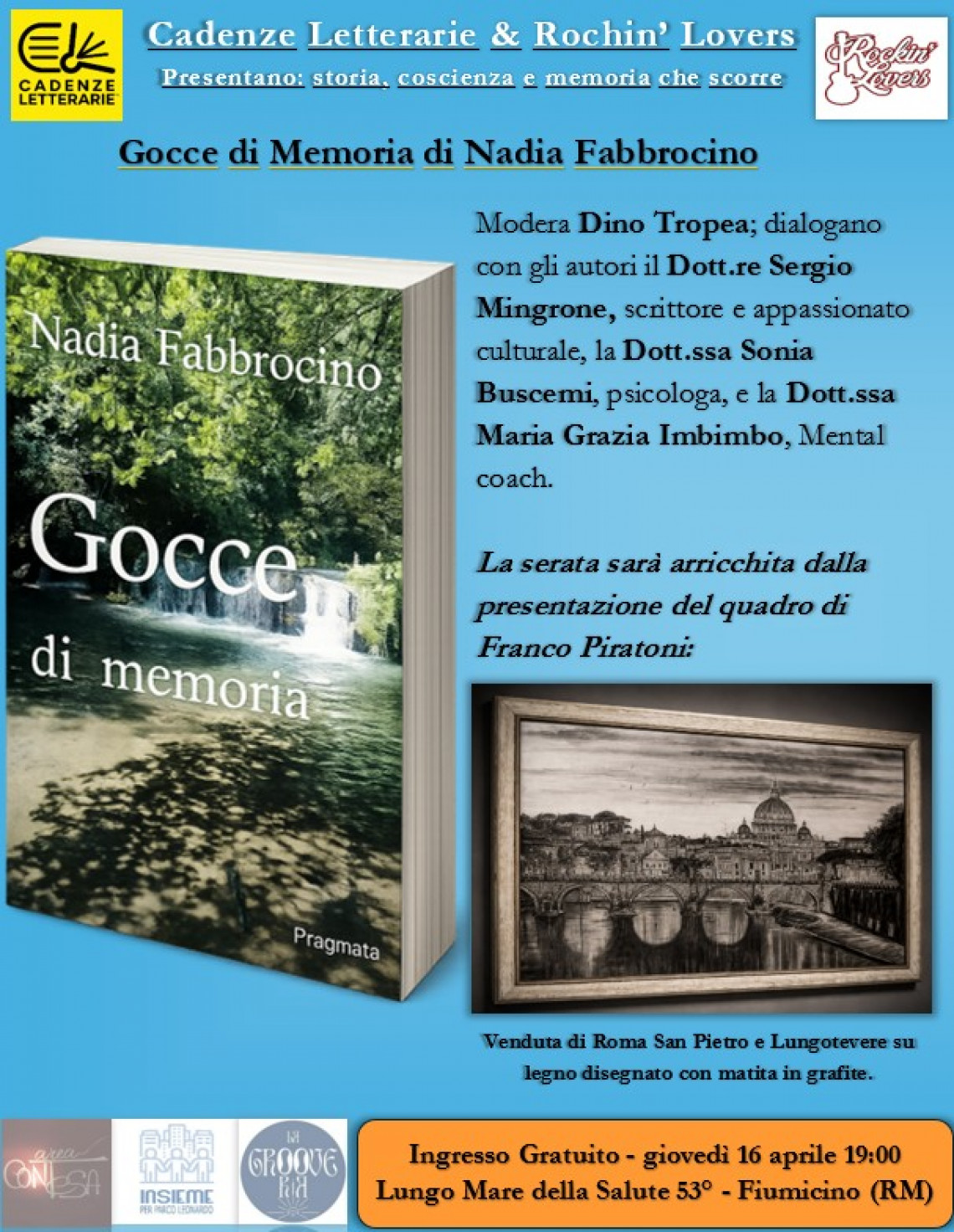 Evento Culturale di Cadenze Letterarie. Fiumicino 16 aprile 2026 ore 19:00 presso La Grroveria. 