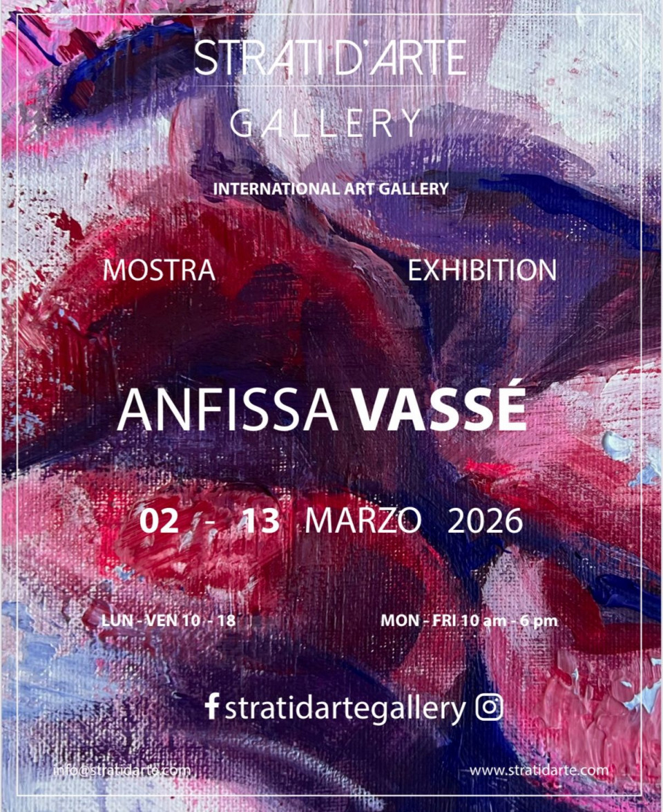 La Strati d’Arte Gallery 🎨è lieta di invitarLa alla mostra personale “ L’Amore dei baci” di ANFISSA VASSÉ L’inaugurazione si terràmartedì 3 marzo 2026 alle ore 18.00 🗓️con vin d’onore 🍷Un’opera inedita in palio per i partecipanti. ❣️La mostra sarà aperta al pubblico dal 4 al 13 marzo 2026 🖼️Orari: lunedì – venerdì 10.00 – 18.00 ⏰Sabato e domenica su appuntamento 📩Ingresso libero 🤍Finissage: sabato 14 marzo 2026 alle ore 18.00 🥂📍Strati d’Arte GalleryVia Sicilia 133 – 00187 Roma🌐 www.stratidarte.com📧 info@stratidarte.com📞 +39 375 732 33 31Vi aspettiamo per condividere insieme un percorso dedicato al gesto del bacio come simbolo universale di amore. 💋✨